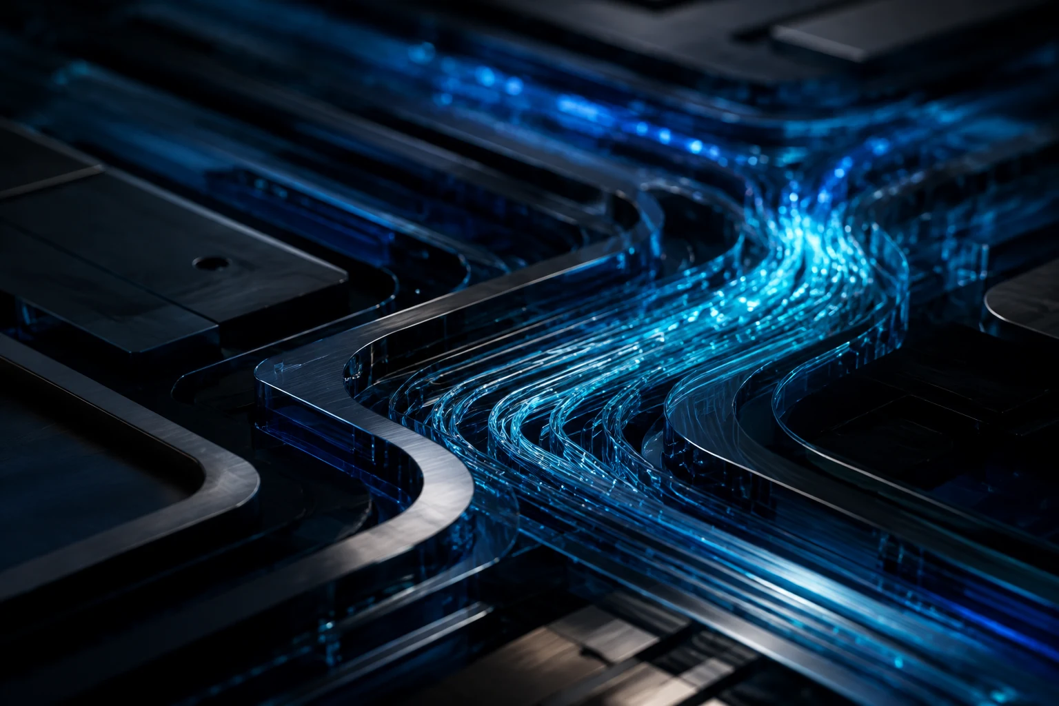 Blue optical strands within layered glass data channels